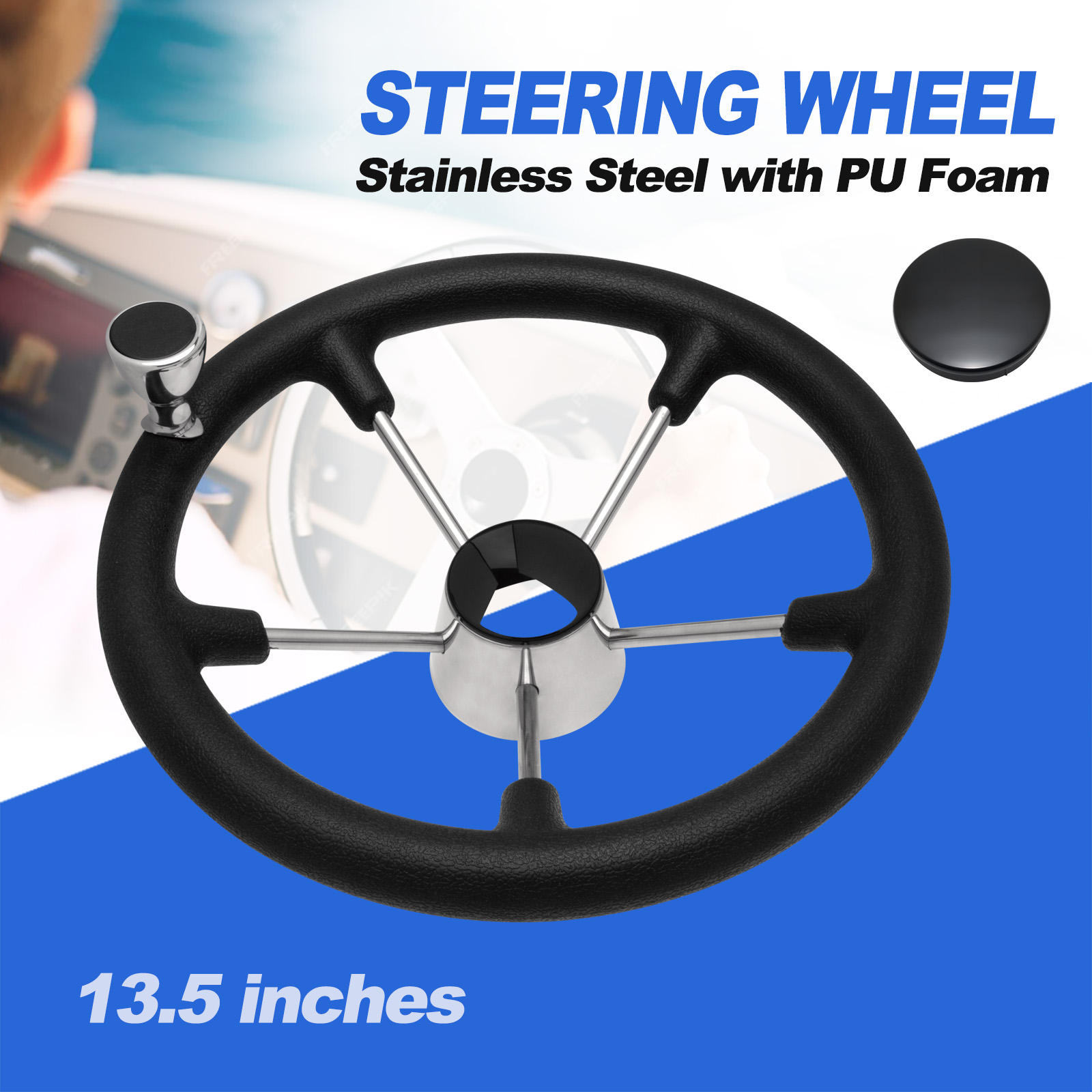 Fishing Boat Steering Wheel - 13,5'' 5 Kollu Paslanmaz Çelik Tekne